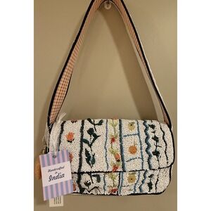 New Release Handcrafted In India Orange Tangerine Gingham Beaded Bag Viral